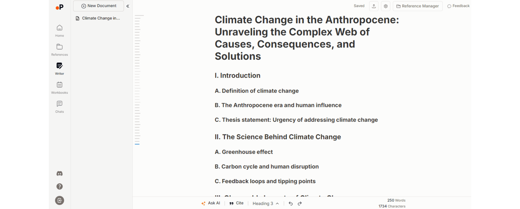 Paperguide AI Writer Generate Outline
