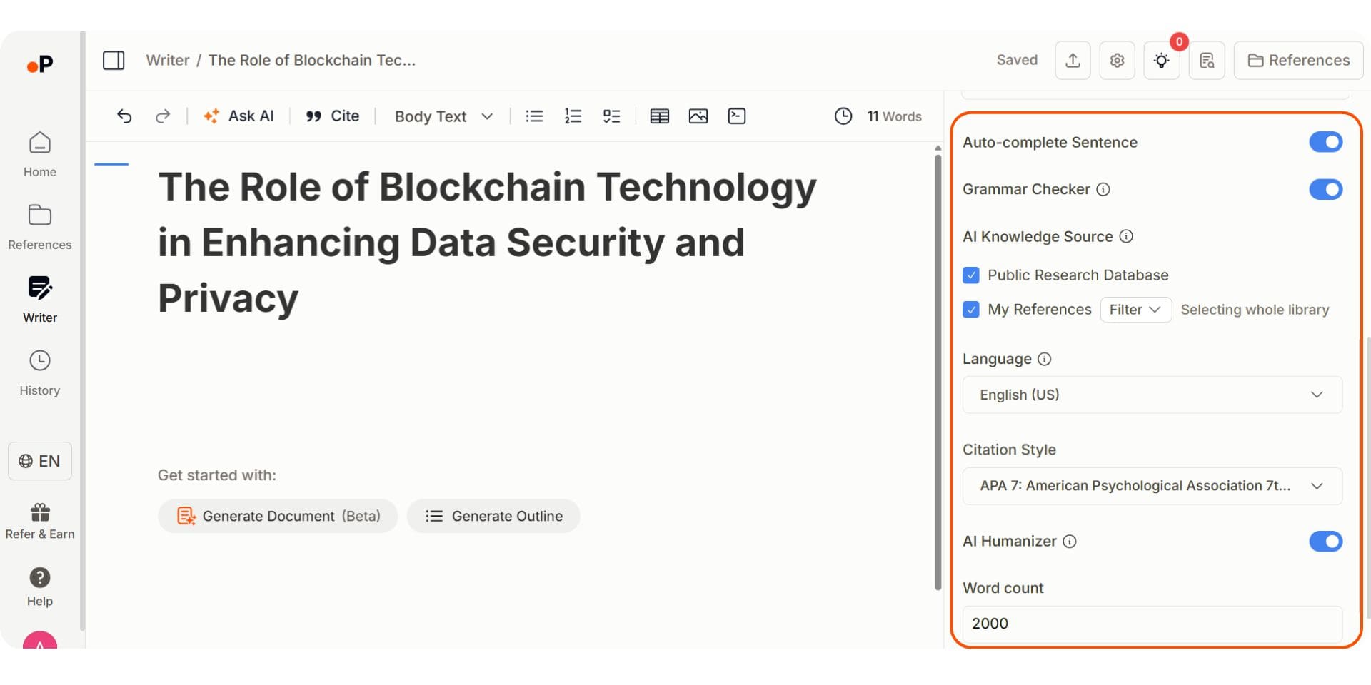 paperguide ai writer document settings