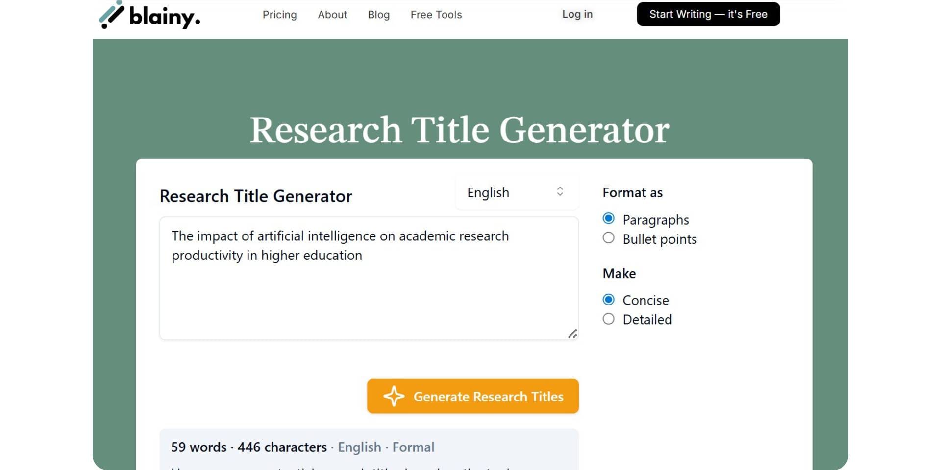 blainly research title generator