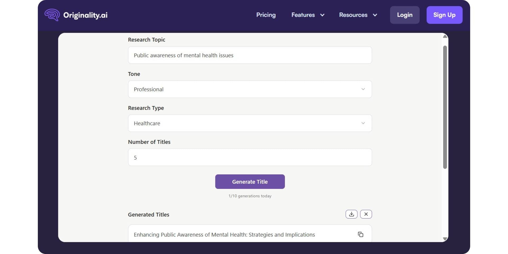 Orginality AI research title generator