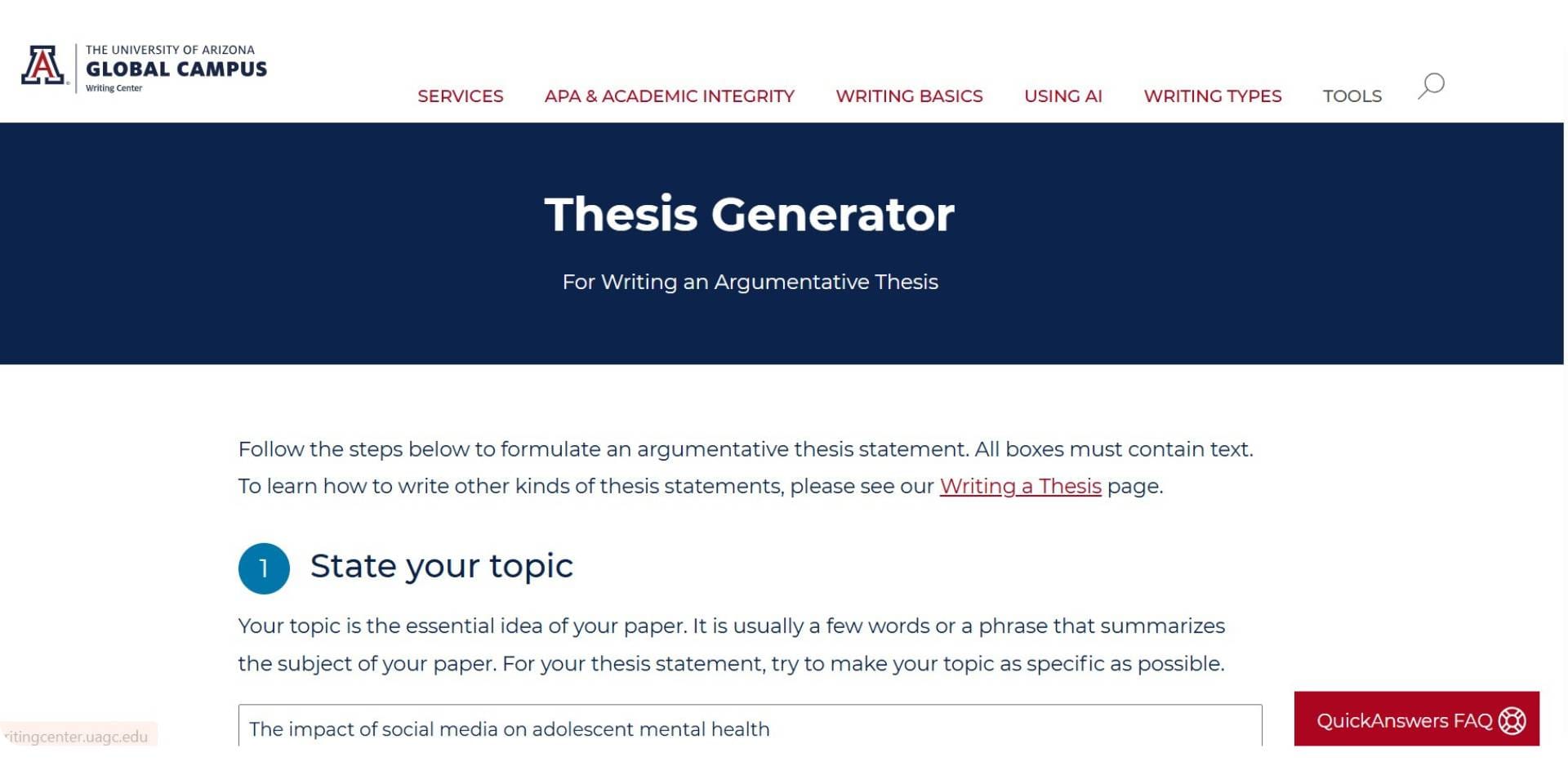 UAGC Writing Center Thesis Generator