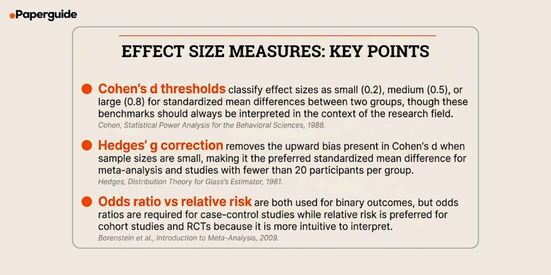 effectsize measures key points