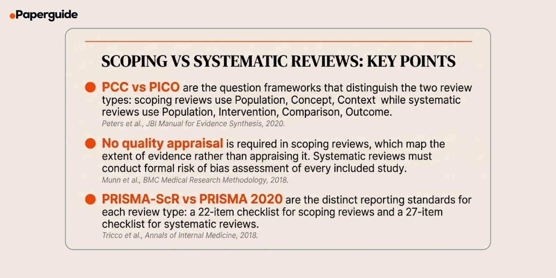 scoping review vs systematci review key points