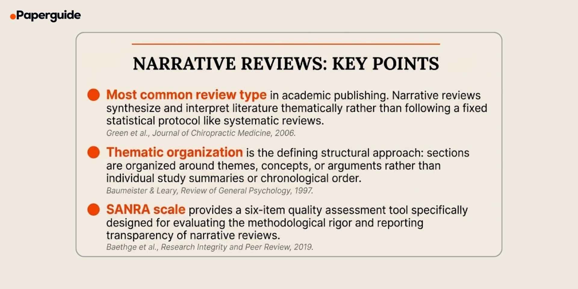 narrative reviews key points