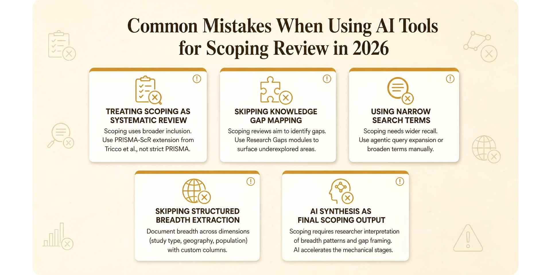 common mostakes when using ai tools for scoping review in 2026