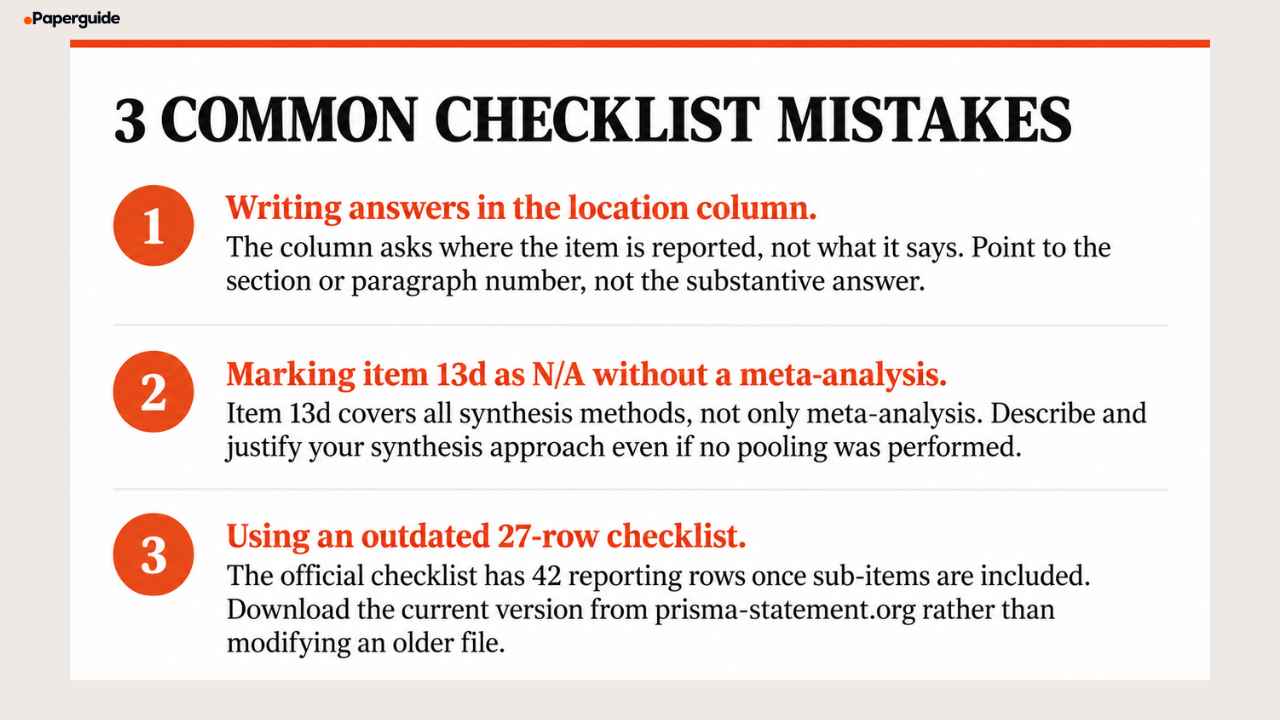 prisma checklist common mistakes