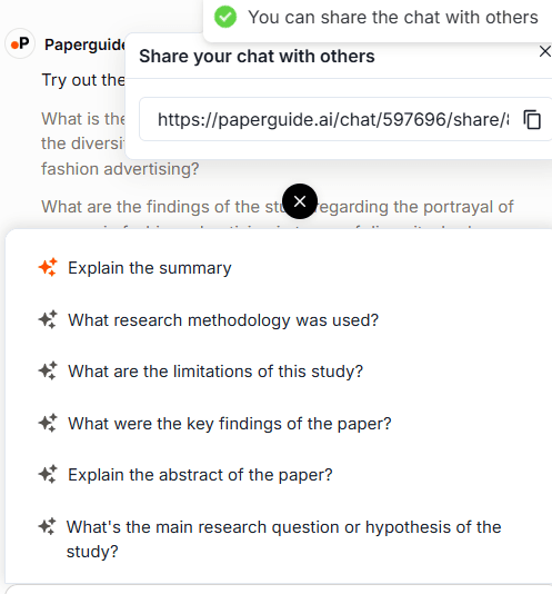 AI prompts and share chat feature