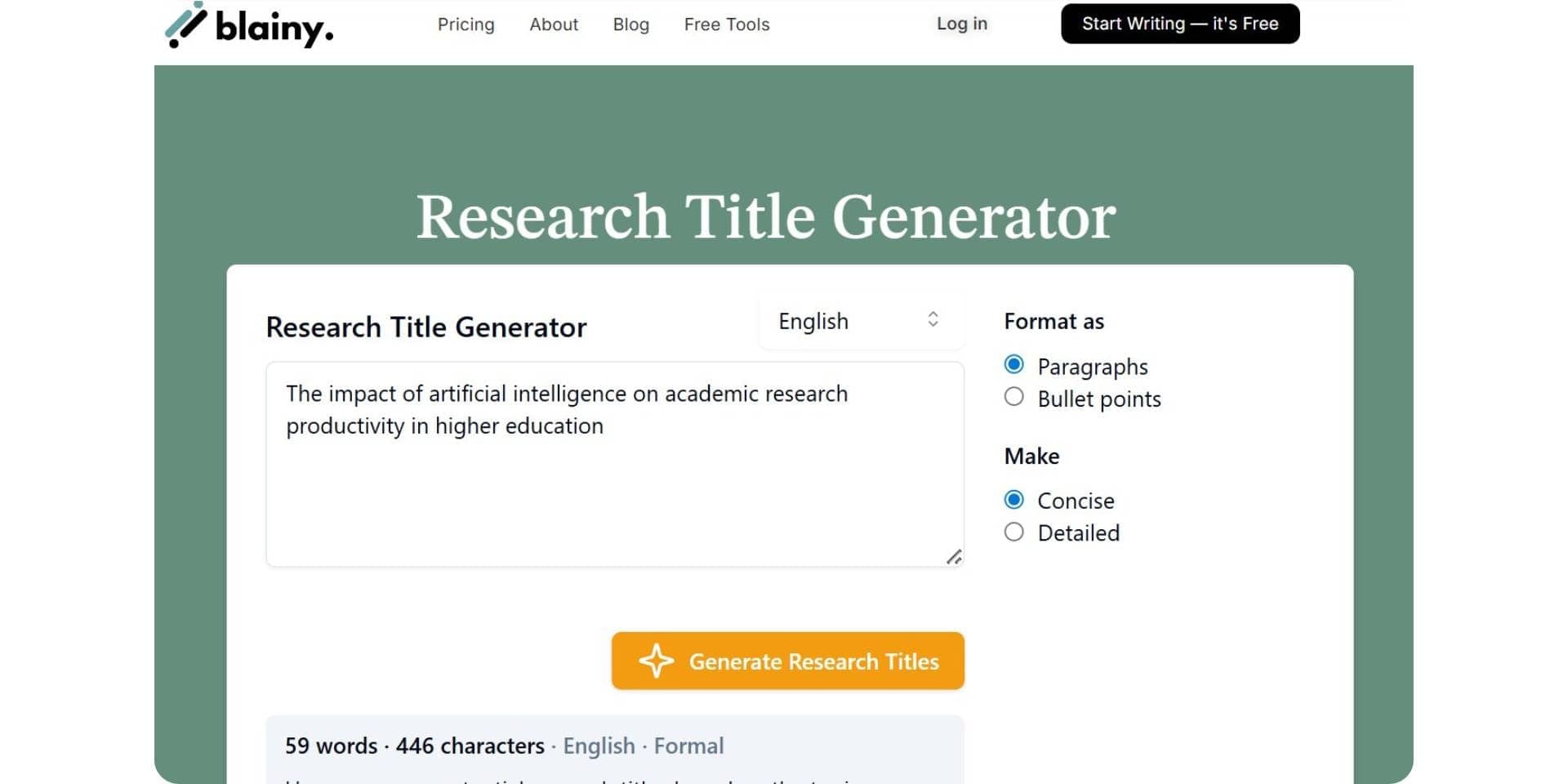 blainy research title generator
