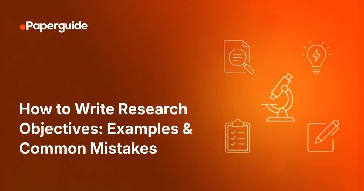 Paperguide logo with icons of a microscope, a document with a magnifier, a light bulb, a checklist and a pen on an orange background