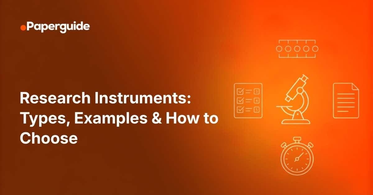 Paperguide logo with icons of a checklist, a microscope, a document, a stopwatch and a rating scale on an orange background