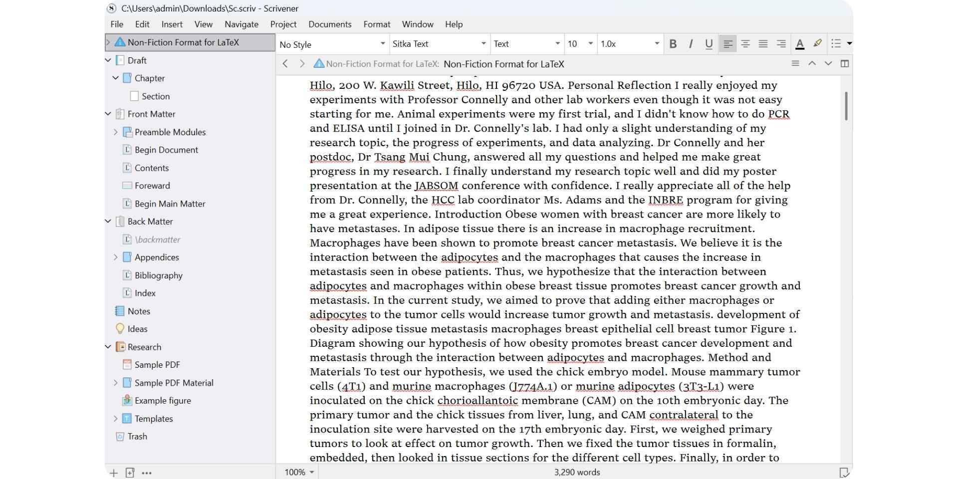 Scrivener dashboard