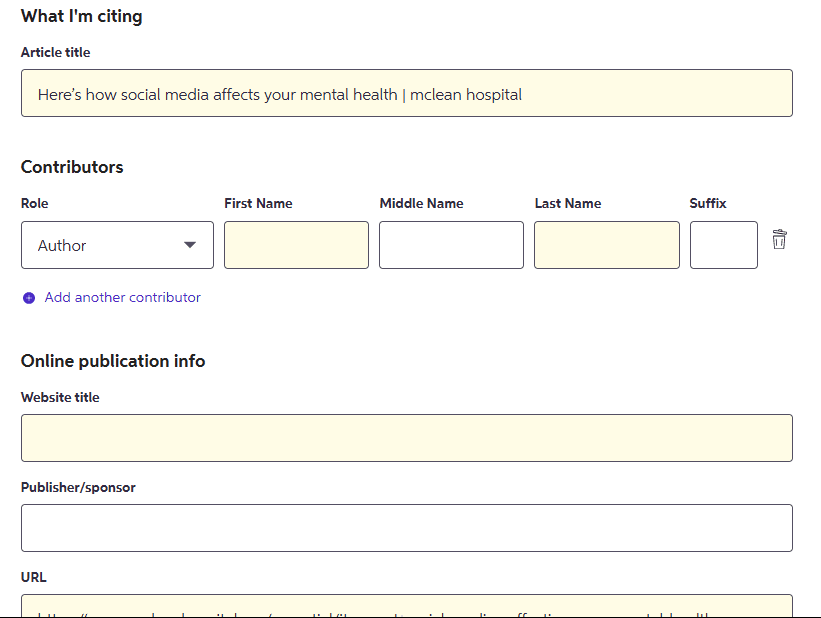 Cite This For Me final suggestion field to complete the citation