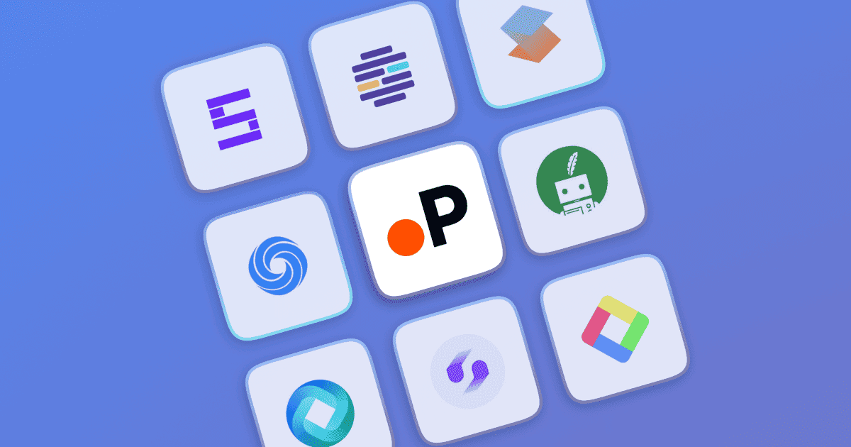 Paperguide logo surrounded by the app icons of eight other research paper summarizers on a blue background