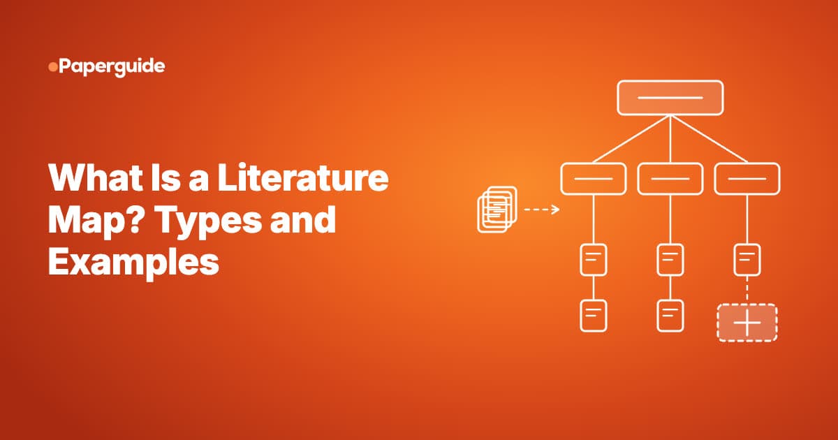 Chalk sketch of a literature map: a book leads to a central map, which branches to a tagged theme, a hand-drawn sketch and a network of linked papers