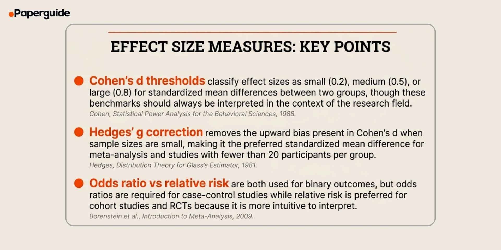 effect size measures key points