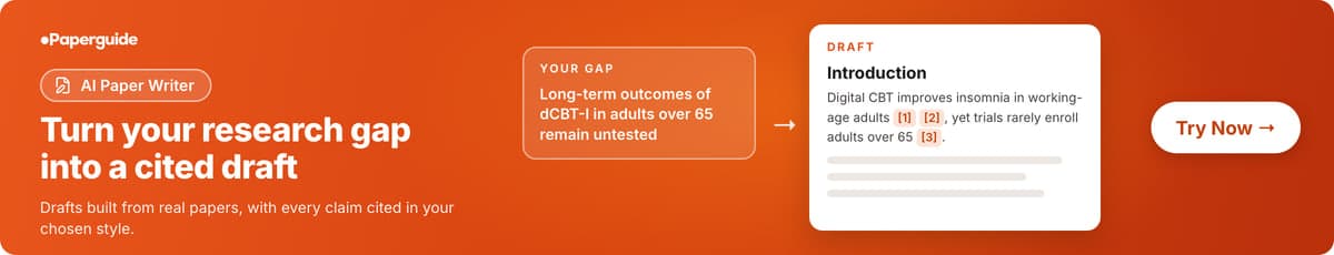 AI Paper Writer banner: a research gap about long-term outcomes in adults over 65 becomes a cited introduction draft
