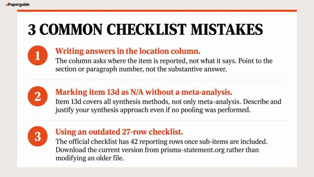 prisma checklist common mistakes