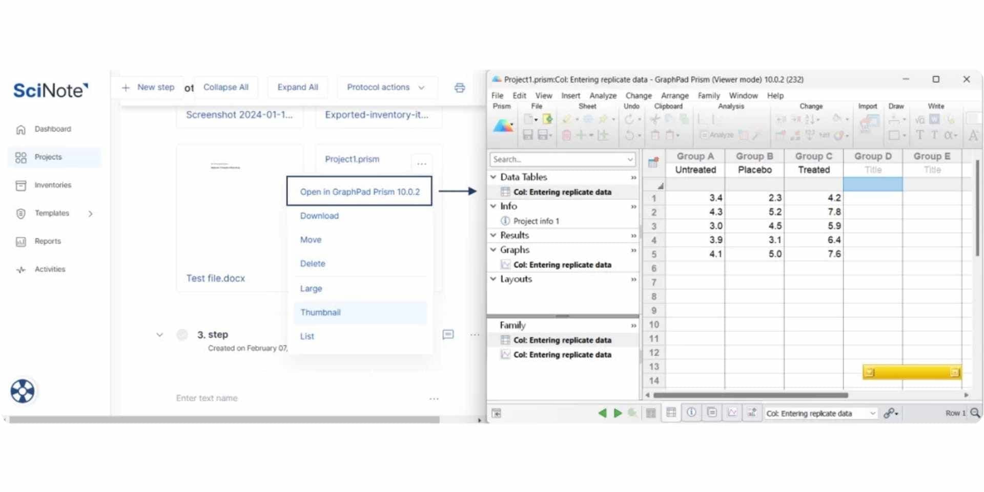 scinote dashboard