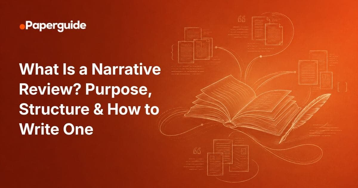 An open book and a quill pen surrounded by linked stacks of papers, drawn in thin lines on an orange gradient